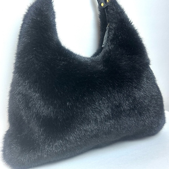 ♦️Tianni Black Faux Fur Medium Handbag with Studs on Handle - Picture 7 of 12